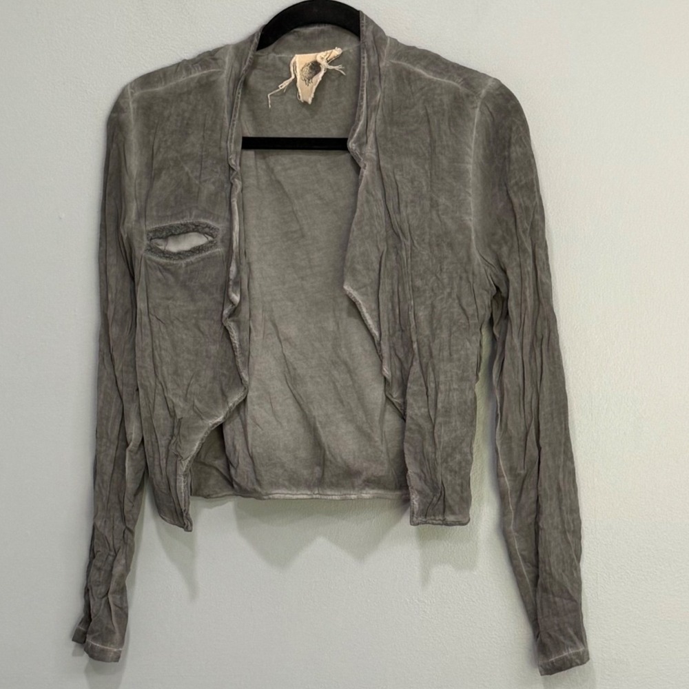 Black Sheep Washed Grey Cropped Open Front Jacket thin lightweight Small